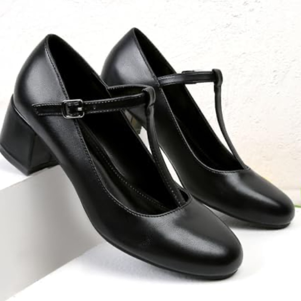 Black Block Heel Mary Jane Shoes
